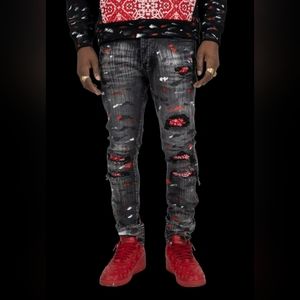 Gftd LA Bandana Ripped Skinny Jeans Black/Red